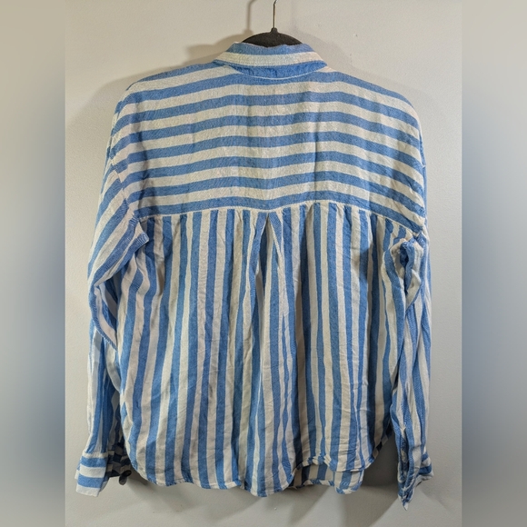 Hollister Blue & White Vertical Striped Oversized Button Down Shirt - S - Picture 3 of 5